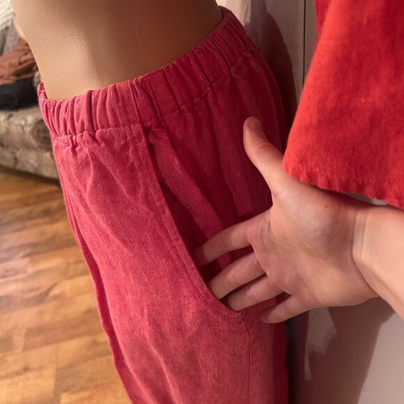 FLAX Jeanne Engelhart Women’s Linen Three Piece Coral Pink Rose Print Set - Picture 10 of 16